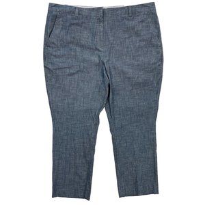 Lands' End Women's Size 18 Pants Chambray Blue Flat Front Mid Rise Straight Leg